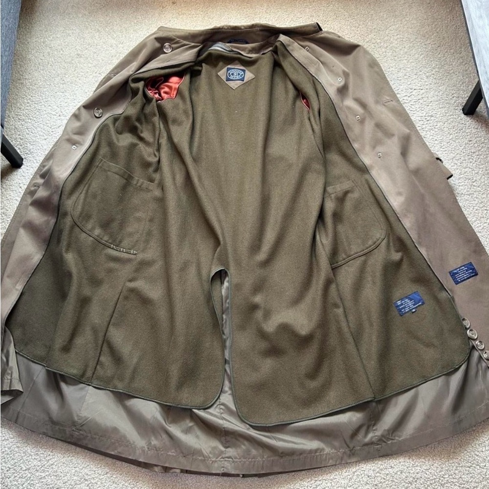 Vintage Khaki Trench Coat Sz 12 Double-Breasted Utility Removable Liner - Picture 7 of 8